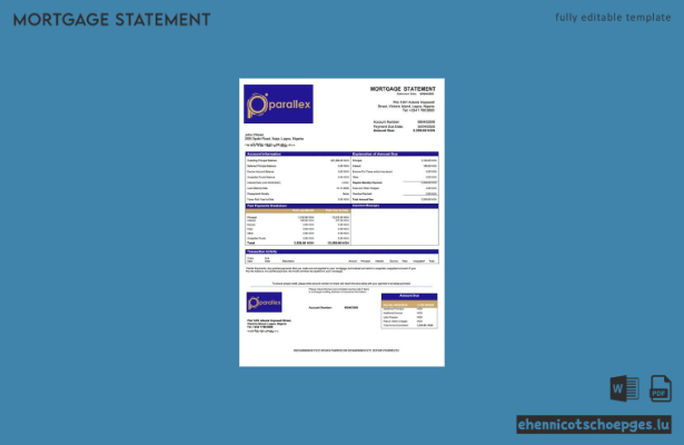 Nigeria Parallex Bank Hypothekenabrechnung Word- und PDF-Beispielvorschau